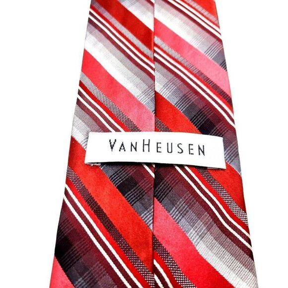 Van Heusen Silk‎ Tie Red Striped Woven - Picture 3 of 6